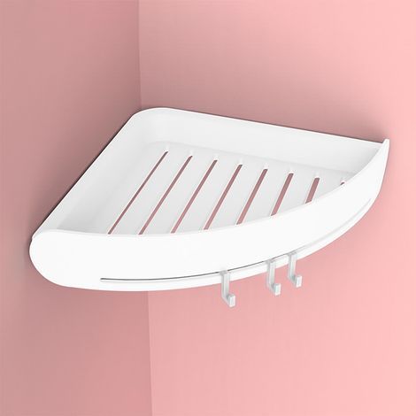 Shower Caddy - Corner Bathroom Organizer - Plastic Storage Shelf for Shower Counter Vanity Bedroom Kitchen Office - 24.5 x 24.5 x 5.5 cm - White - 1 Piece (1/3)