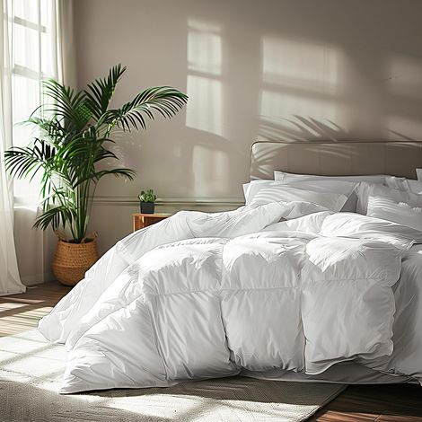 Couette en Fibre de Coton et Plumes d'oie pour lit Simple – Insert de Couette 100% Coton – Hypoallergénique – Très Chaude – 172,7 x 228,6 cm – Blanc (1/5)