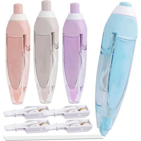 4 Pièces Blanco Correcteur Retractable avec 4 Recharges Supplémentaires, 5mm x 6m Ruban Souris Correcteur Blanc pour Fourniture Scolaire Bureau