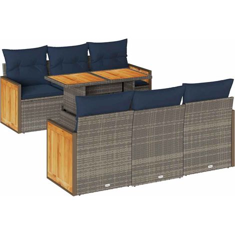vidaXL Set Divani da Giardino 7pz con Cuscini Grigio Polyrattan Acacia (1/5)