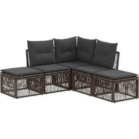 Gartensofa-set 5 pcs Grau Poly-Rattan vidaXL