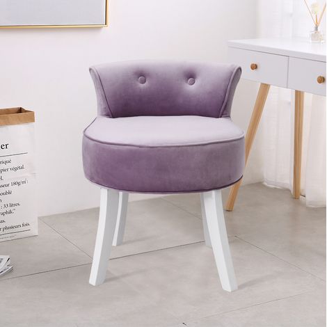Velvet Buttoned Vanity Padded Stool, Purple (1/5)