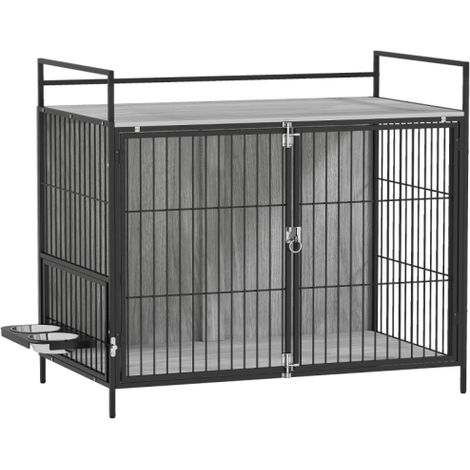Large Dog Crate Furniture with Rotating Bowl Holder and 2 Bowls, Double Door Design for Large Dogs, Grey 100 x 60 x 88 cm (1/5)