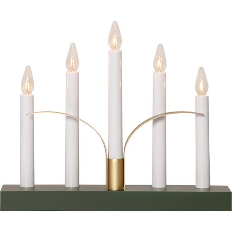 Grüner Kerzenleuchter ,Lilja' mit Golddetails, 5-flammig, austauschbare E10 Leuchtmittel, B 30cm (1/4)