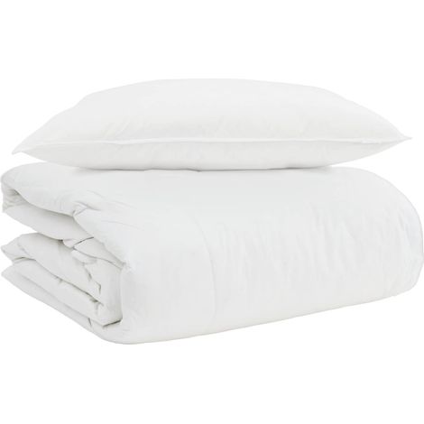 Duvet 2-en-1 avec oreiller 2 pcs Blanc Plume de canard (1/5)