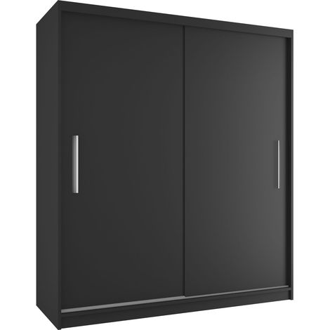BELINI Grande Armoire 2 Portes Coulissantes VERONA SI 158 cm - Penderie & Tringle - Chambre Adulte - Noir Mat (1/5)