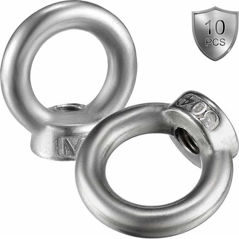10 Pièces M8 Écrou à Oeil de Levage Acier Inoxydable Écrou de Bague Métriques Matériel en Forme Anneau Femelle Fixation Écrou Fileté pour Accessoires de Levage, Polissage de Surface, Argent (1/3)