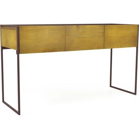 Console 133 cm 3 tiroirs en bois de pin et métal marron - LINEA (1/5)