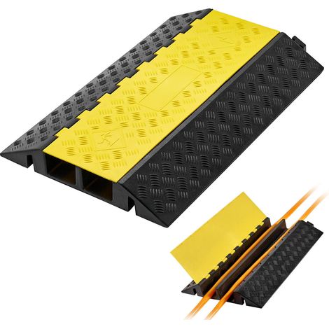 Protège-câble en caoutchouc robuste, 2 canaux, capacité 9 979 kg/essieu, 100 x 75 mm, avec couvercle rabattable, usage intérieur/extérieur, lot de 1. (1/5)