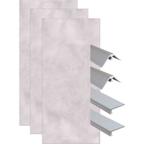 ONDEE ZEN - Pack de montage 3 panneaux muraux en niche - Béton 120 cm - profilés chromés (1/4)
