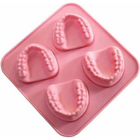 Moule à glaçons en silicone en forme de dentier (4 trous), bac à glaçons à faire soi-même, moule à glace, cadeau humoristique pour dentiste, senior ou fête des pères (1/5)
