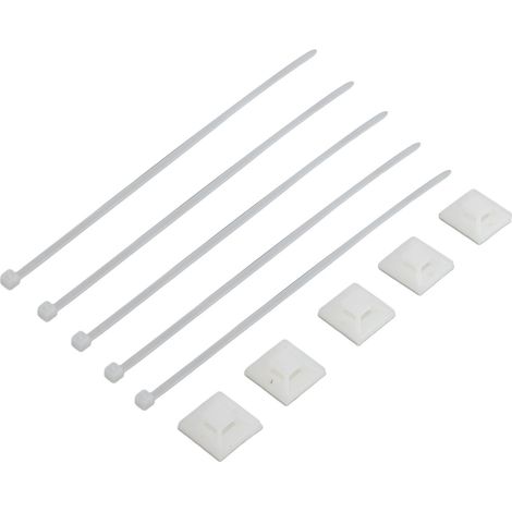Attache-câble auto-serrant en nylon blanc, avec pastille de fixation adhésive 25x25mm, lot de 100 (1/5)