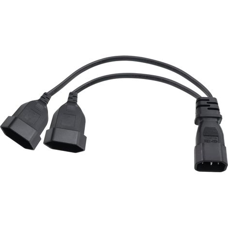 Câble Adaptateur Secteur 2 en 1,Câble Adaptateur Secteur pour Prise UPS IEC 320 C14 mâle vers Double Euro CEE7/16 Femelle câble Adaptateur, Noir, 0.32m (1/5)
