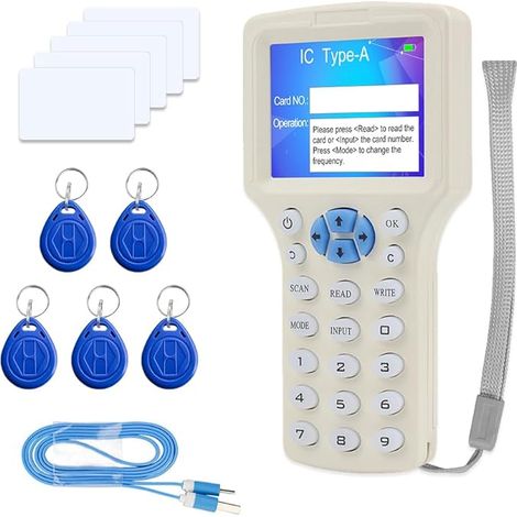 Lector de copias, duplicador, lector de tarjetas NFC 125 kHz 13,56 MHz 10 frecuencias RFID Tarjeta inteligente Pantalla a color Decodificador de tarjeta encriptada con tarjeta de clave grabable (1/5)