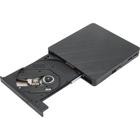 Graveur DVD Externe Portable avec Alimentation Double USB 3.0 et Lecteur de Cartes TF/SD Noir