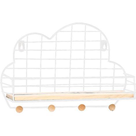 Étagère murale en métal et bois avec paniers et crochets, porte-livres, organisateur de rangement, Blanc nuage (1/5)