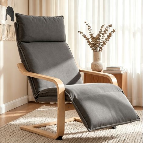 Poltrona a dondolo con poggiapiedi, stile lino, seduta 55 cm, schienale 74 cm, grigio scuro DESVIAE (1/5)