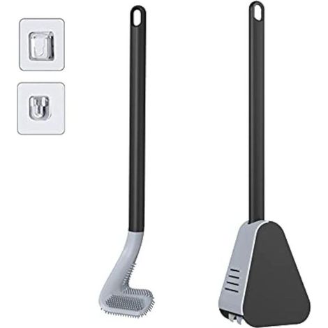 Brosse WC Silicone Long Manche Noir Support Intégré Design Golf (1/4)