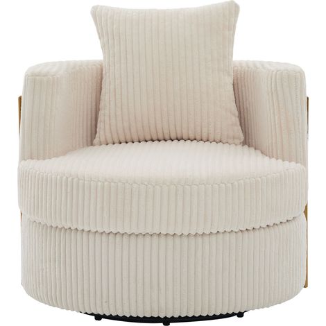 Sillón relax giratorio 360° de corduroy beige con reposabrazos acolchados y espacio de almacenaje (1/5)