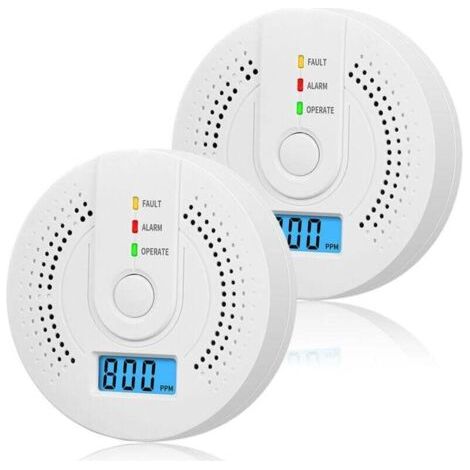 Lot de 2 détecteurs de monoxyde de carbone à piles avec écran LCD numérique pour maison, cuisine, restaurant, hôtel, bureau - Piles non incluses