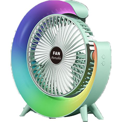 Ventilador de escritorio USB con iluminación colorida, potente y ultrasilencioso, inclinación de 180°, plegable y ajustable a 3 velocidades, color verde. (1/5)