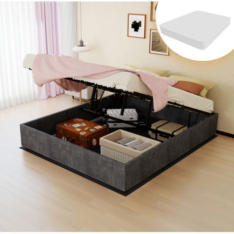 Bett modern minimalistisch 160x200 cm Grau aus Stoff und Metall, ohne Kopfteil, inklusive Matratze