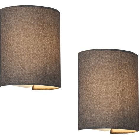 Set di 2 lampade da parete brüssel a forma di semicerchio E27 paralume in lino 20 x 18 x 13 cm grigio 030008779