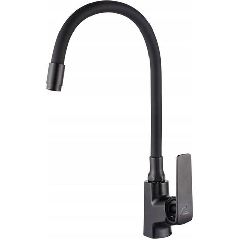 Invena Ligria grifo de cocina negro cuello flexible 45 cm