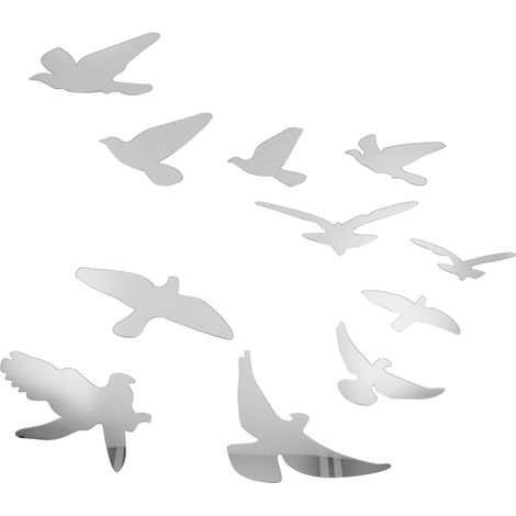 Miroir Décoratif Forme Oiseau Autocollant Mural DIY Stickers Muraux pour Salon Chambre Argent (1/5)