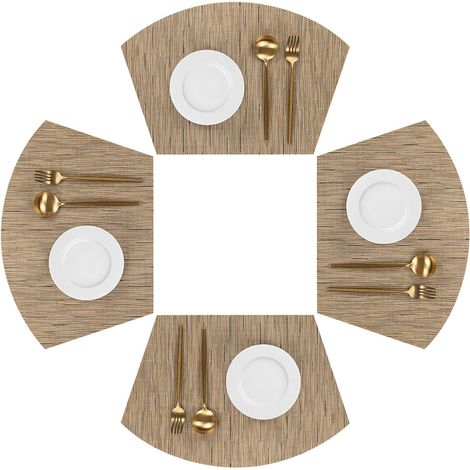 Ensemble de sets de table en forme de secteur (4 pièces) — Sets de table tissés conçus spécifiquement pour les tables à manger rondes  présentent un design incurvé, sont faciles à nettoyer et convienn (1/5)