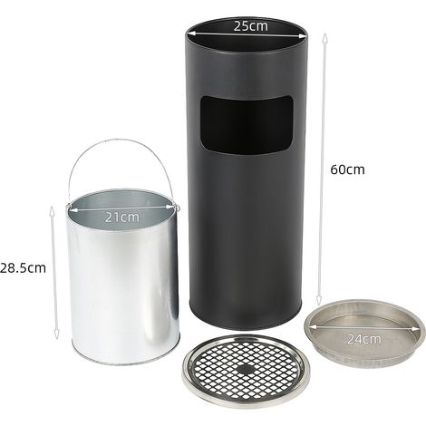 SiFree®Cendrier Extérieur Intérieur sur Pied Poubelle en Acier Noir Chormé 12 L (1/5)