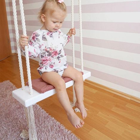Planche en bois massif éponge coussin coton corde balançoire, 50 kg en bois Rocking chair Swing Board enfants Swing Swing Swing extérieur aire de jeux, jardin, Cour