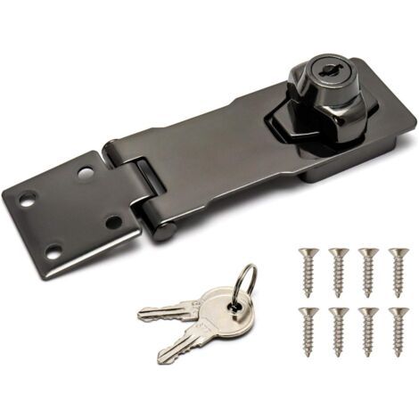 Dispositif de sécurité antivol 4"/10 cm avec clé et vis pour serrure de porte d'entrée ou de garage, noir (1/5)