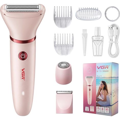 Rasoir Electrique Femme 3 En 1 Sans Fil Avec Étanchéité IPX7 Tondeuse Femme Intime Pour Jambes, Aisselles Et Corps, Rasoir Électrique Femme Pour Rechargeable USB, Rasage En Douceur, Rose (1/5)