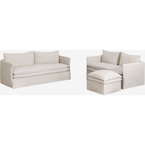 SKLUM Wohnzimmerset mit 2-Sitzer-Sofa, 3-Sitzer-Sofa und Pouf aus Leinen und Baumwolle Grace (1/5)