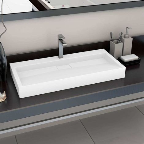 Vasque à poser Lavabo à poser pour salle de bain - 100x46x11 cm Fonte minérale/marbre Blanc BV451256 - BonneVie (1/5)