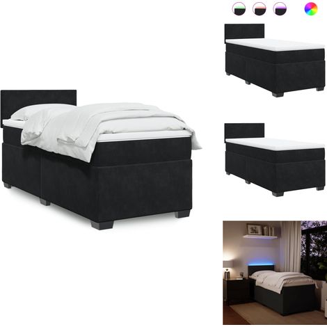 Sommier à lattes de lit avec matelas Noir 100x200 cm Velours - Lit Double - Lit Design - Lit Moderne - Lit Velours - Lit Avec Éclairage Led (1/5)