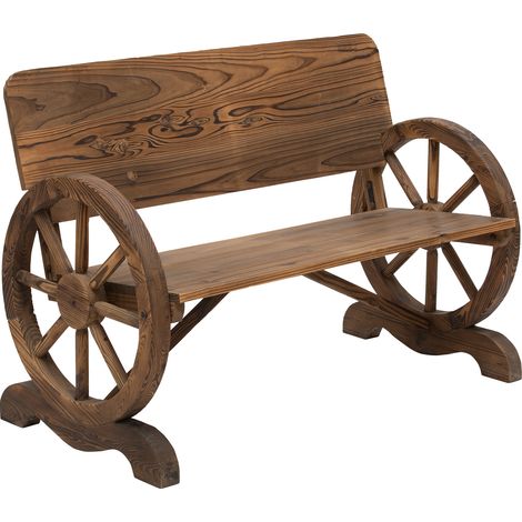 Panca da giardino 2 posti in legno con braccioli a ruota, 114x58x80 cm, marrone (1/5)