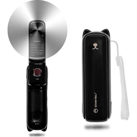 Mini ventilateur portable, 3 vitesses, rechargeable et silencieux, avec lampe torche intégrée (USB), noir. (1/5)