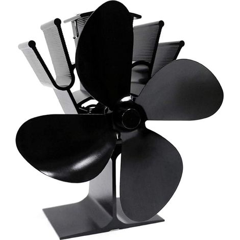 Ventilatore per stufa a legna Hot Blast a 4 pale, a risparmio di combustibile e per un riscaldamento ecologico (nero) (1/5)