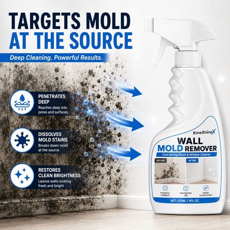 KineShineX – Leistungsstarkes Wand-Schimmel-Entfernungsspray, Reinigungsflüssigkeit für Wand- und Deckenrenovierung, Entferner von Schimmel und schwarzen Flecken (1/5)