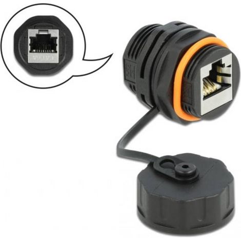 Delock 86695 Connettore per cavi presa RJ45 su presa RJ45 CAT.6A con cappuccio impermeabile 86695 Nero 1 pz. (1/3)