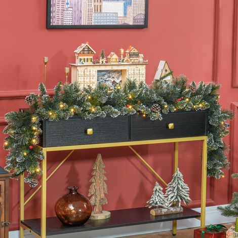 1,80 m lange Weihnachtsgirlande mit 50 weißen LED-Lichtern, 6-Stunden-Timer und Dekorationen, Lichterkette aus Kunststoff und Metall, 180 x 30 x 30 cm, Grün (1/5)