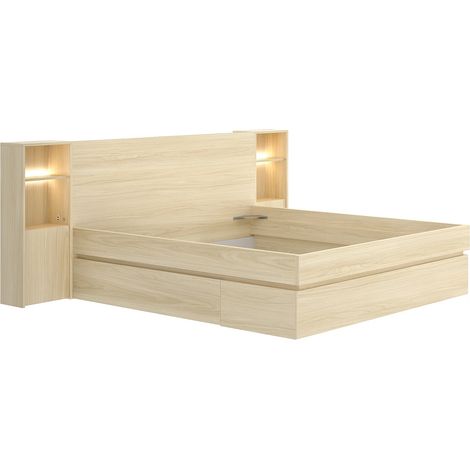 Letto con comodini e contenitori 160 x 200 cmCon LED e porta USB Naturale chiaro - LARONIA (1/5)