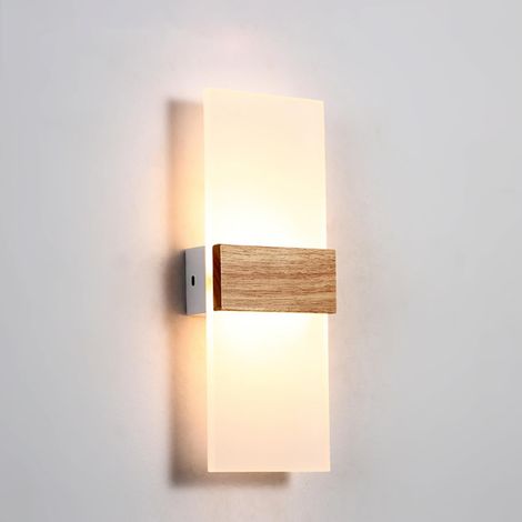 Applique Murale LED Bois Carré 6W, Lampe Murale Moderne Lumière Chaude Acrylique, Veilleuse pour Chambre Enfant Couloir