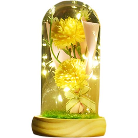 1 Rose artificielle sous cloche en verre, lumière LED, socle plastique, décoration salon chambre, cadeau fête des mères (1/5)