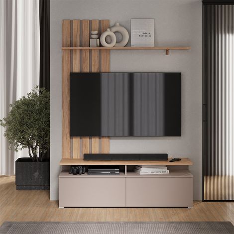 Parete attrezzata soggiorno Harro, Rovere Goldkraft/Grigio, , Vicco