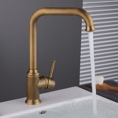 Vintage Wasserhahn Küche, Küchenarmatur 360° Drehbar, Armatur Einhandmischer für Küche und Bad, Hoher Auslauf Wasserhahn aus Messing, Küchenspüle Mischbatterie Armatur Hochdruck