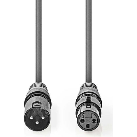Nedis Balanced Audio-Kabel / XLR 3-Pin Stecker / XLR 3-Pin Buchse / Vernickelt / 15.0 m / Rund / PVC / Dunkelgrau / Kartonverpackung (1/5)
