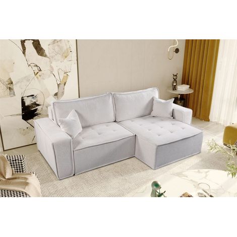 Ecksofa Schlafsofa FLOSI Stoff Raven Weiß Ottomane Rechts (1/5)